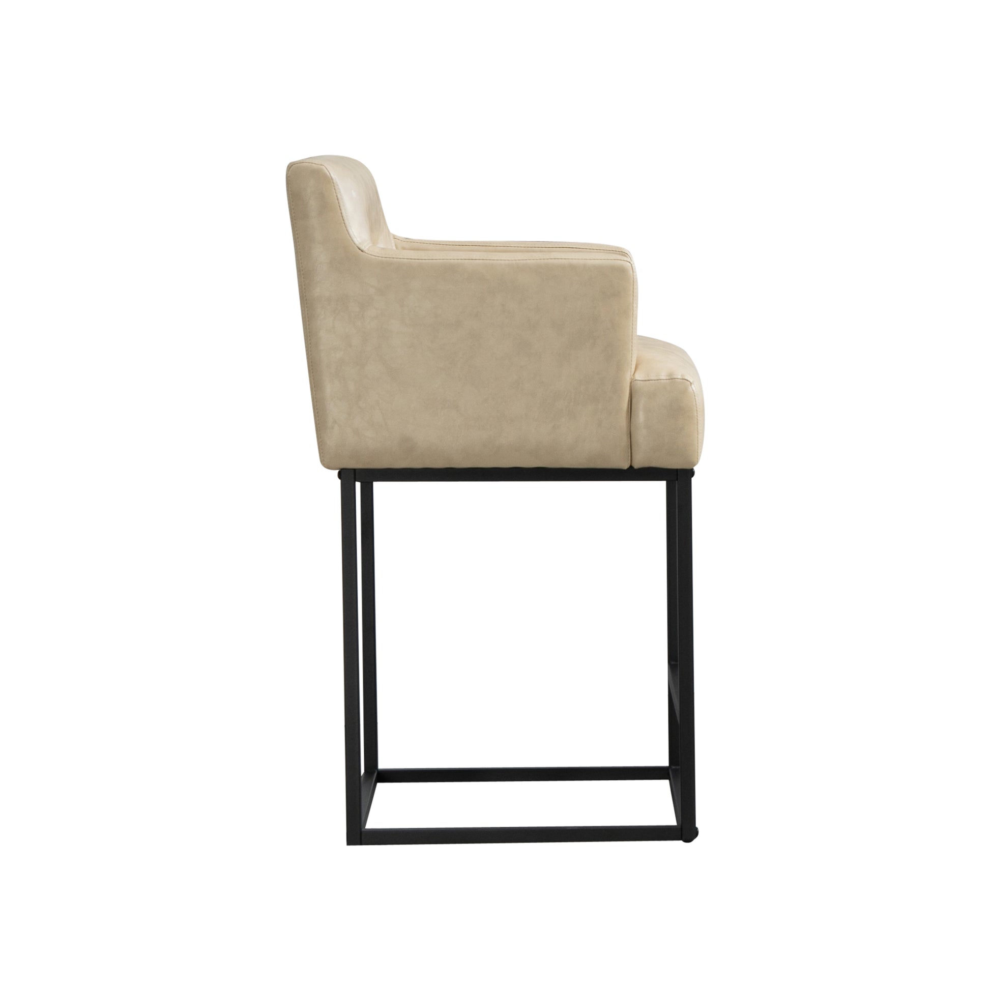 Coolmore Counter Height Bar Stools Set Of 2, Modern Barrel Bar Stool With Backrest And Arms, Black Metal Frames, Upholstered Bar Stools For Kitchen Island, Pub, Club Khaki Foam Pu Leather