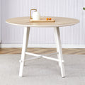 A Modern And Minimalist Circular Dining Table With A 42 Inch Diameter Wood Colorer Patterned Tabletop And White Metal Legs. Suitable For Restaurants, Living Rooms, And Conference Rooms. Brown White Mdf Metal