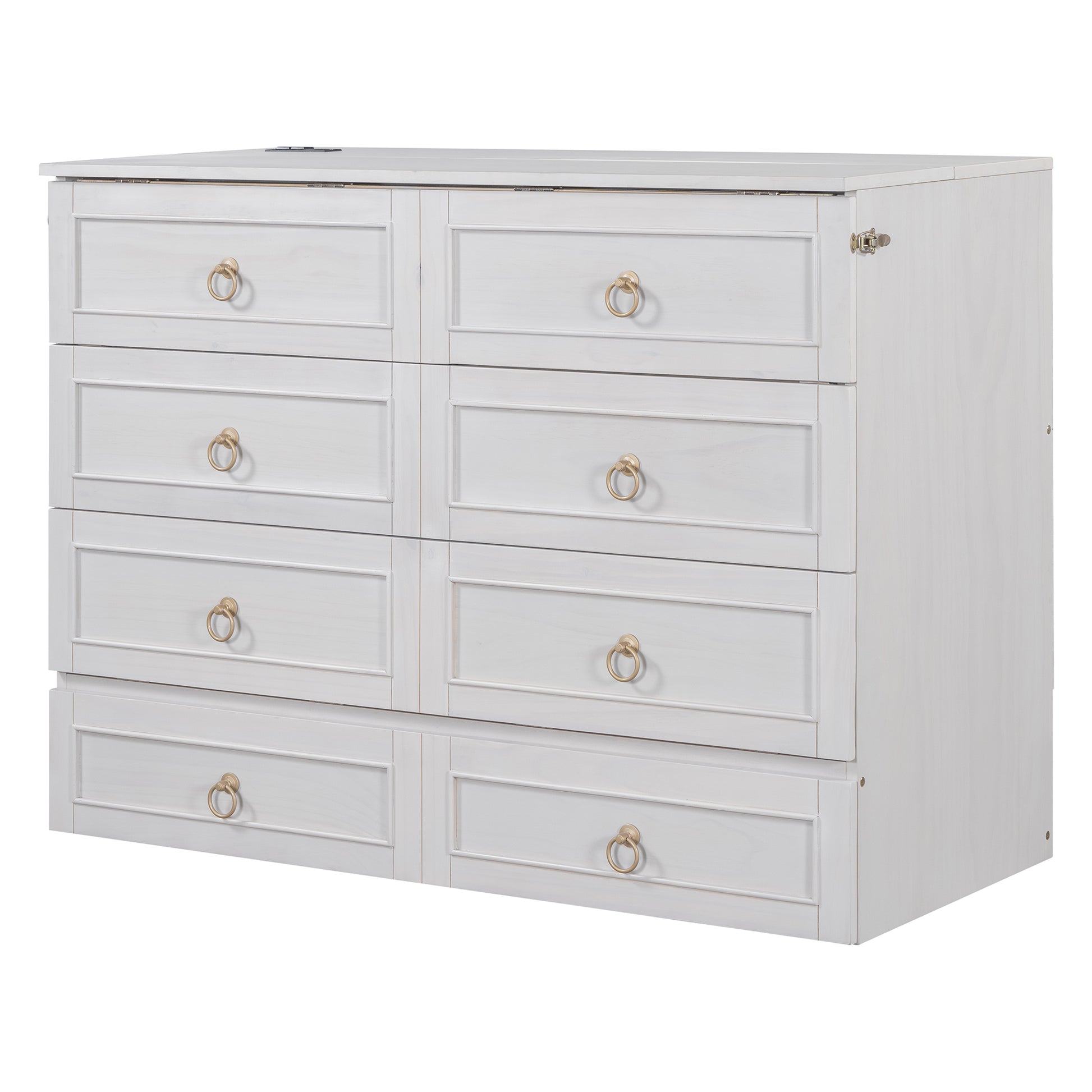 Full Size Murphy Bed With Large Drawers,White Full White Plywood