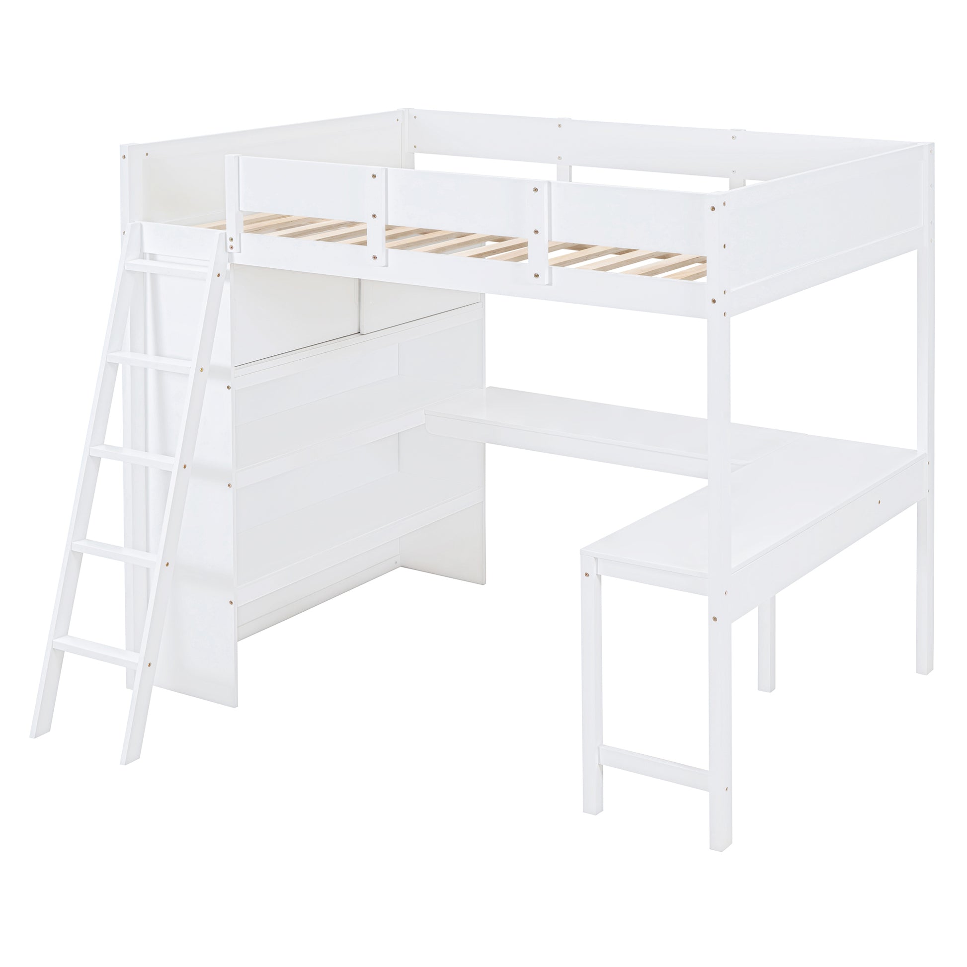 Full Size Loft Bed With Desk And Shelf White Full White Solid Wood