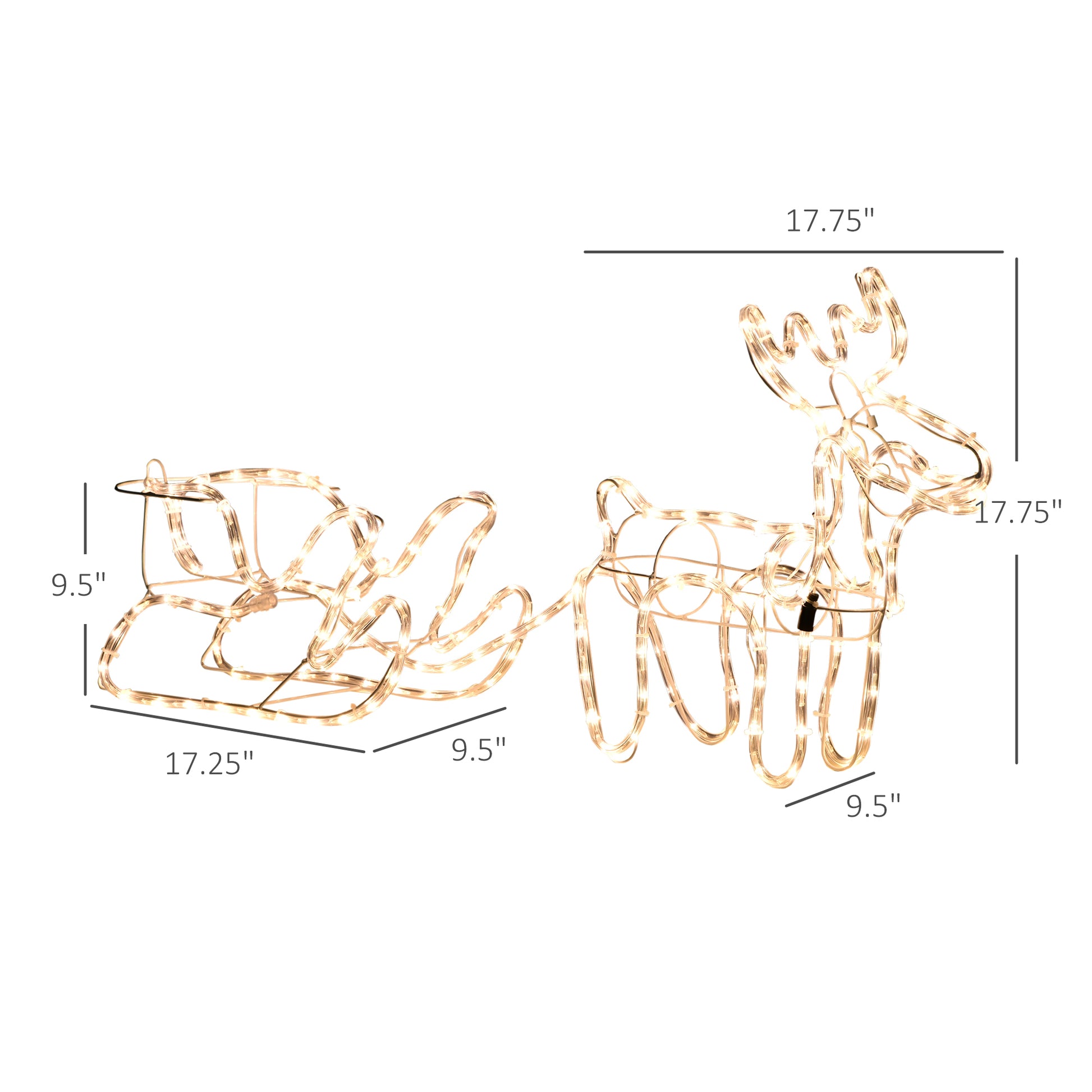 Outsunny 35" Led Reindeer Sleigh Outdoor Christmas Standing Figure Decoration White Plastic