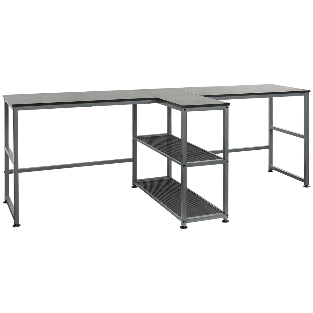 Homcom 83" Two Person Computer Desk With 2 Storage Shelves, Double Desk Workstation With Book Shelf, Long Desk Table For Home Office, Black Black Engineered Wood