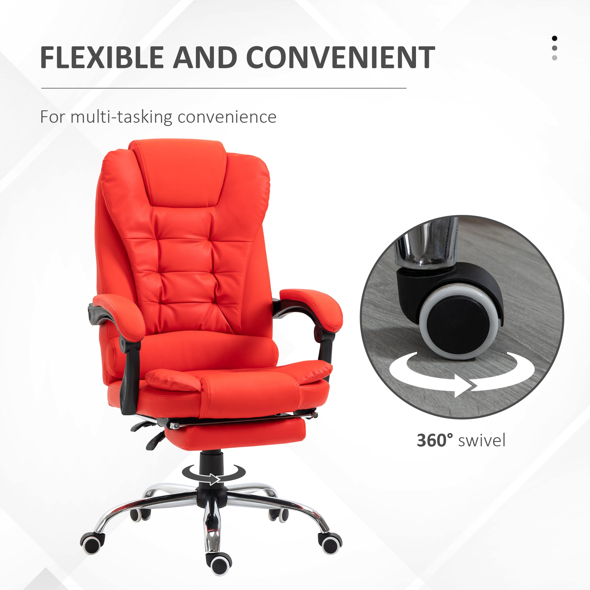 Homcom High Back Ergonomic Executive Office Chair, Pu Leather Computer Chair With Retractable Footrest, Lumbar Support, Padded Headrest And Armrest, Red Red Pu Leather