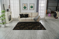 Luxury Machine Washable Black Abstract Gold Gilded Chinchilla Faux Fur Area Rug Black Gold Polyester