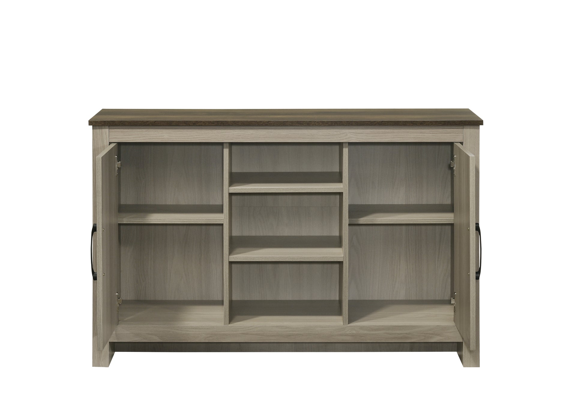 Nyla 47"W Gray Oak Console Table, Buffet Table, Sideboard With Shelves And Cabinet Doors Oak Engineered Wood