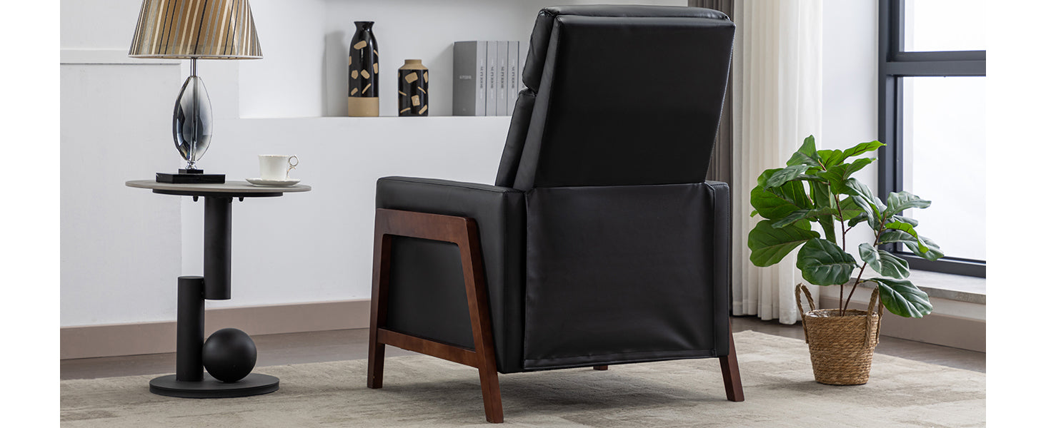 Set Of Two Wood Framed Pu Leather Recliner Chair Adjustable Home Theater Seating With Thick Seat Cushion And Backrest Modern Living Room Recliners, Black Black Pu Pu
