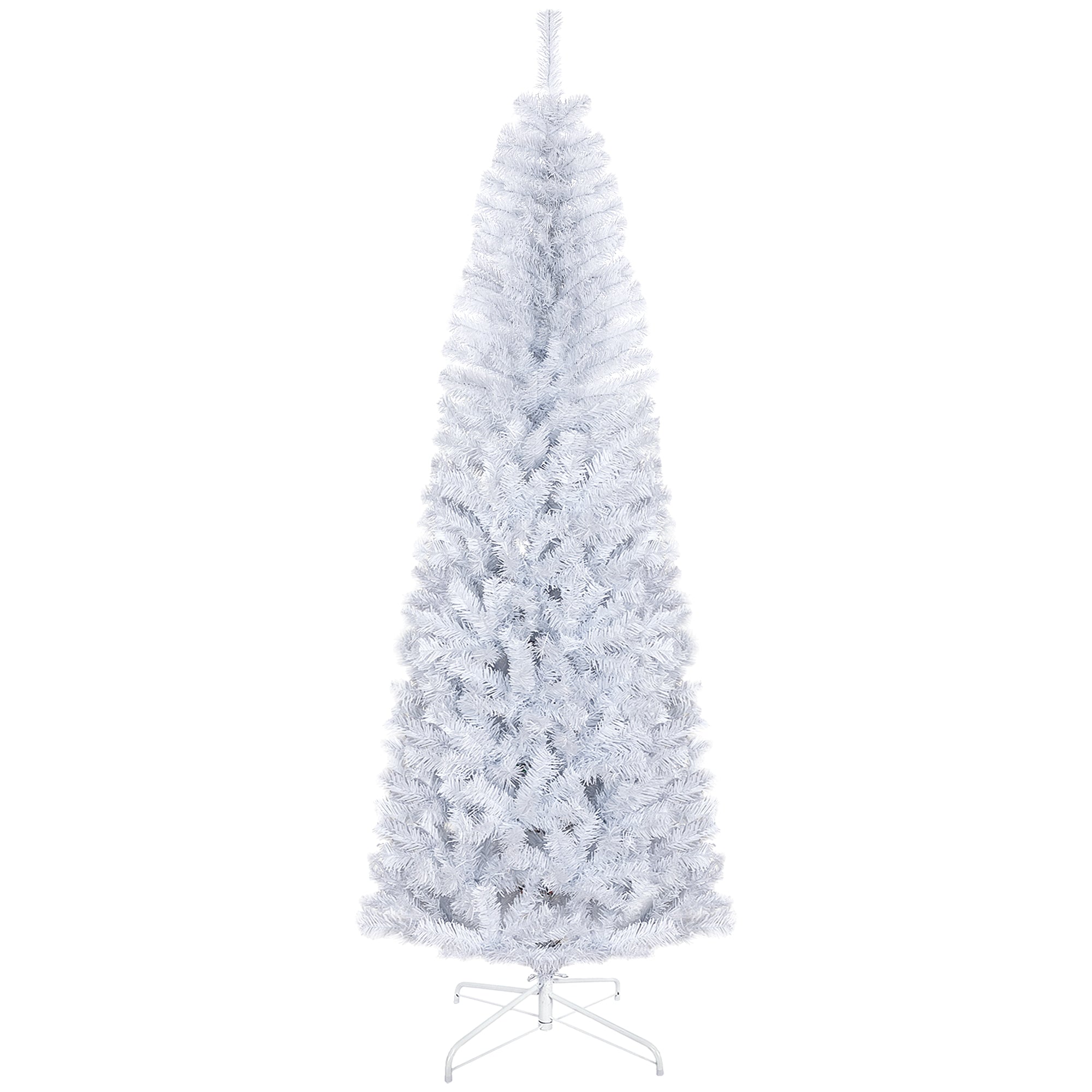 Homcom 7Ft Pencil Christmas Tree, Unlit Artificial Christmas Tree Slim Douglas Fir Xmas Tree With Realistic Branches, Halloween Tree With 818 Tips, White White Plastic
