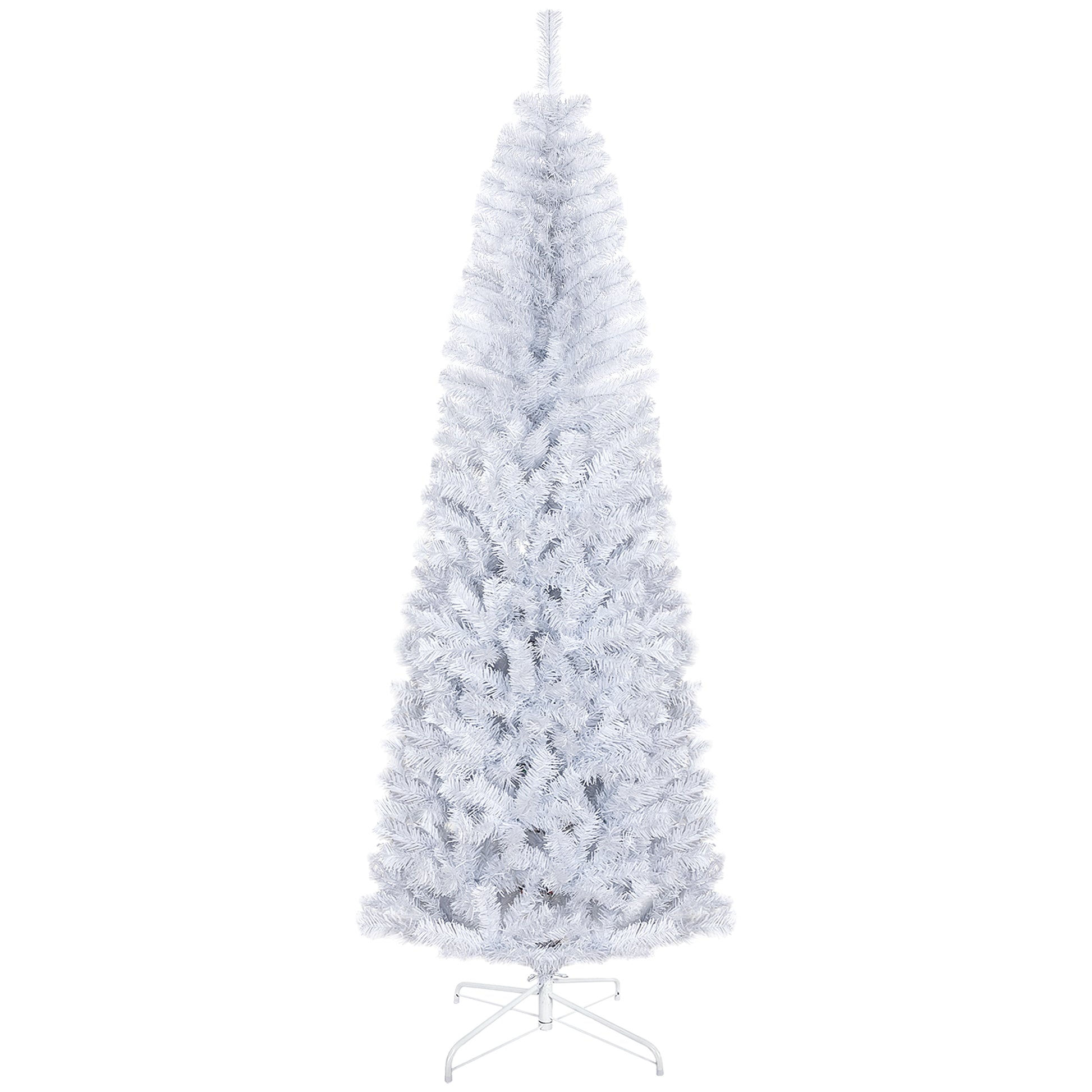 Homcom 7Ft Pencil Christmas Tree, Unlit Artificial Christmas Tree Slim Douglas Fir Xmas Tree With Realistic Branches, Halloween Tree With 818 Tips, White White Plastic