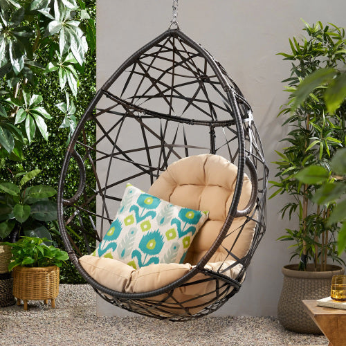 Marlin Hanging Egg Chair Basket Brown Pe Rattan Iron Waterproof Fabric