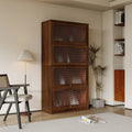 Bookcase Contemporary Closed Back Glass Doors Office Storage Cabinet Floor To Ceiling Low Cabinet Bookcase Against Wall Dustproof Bookshelf Walnut Mdf