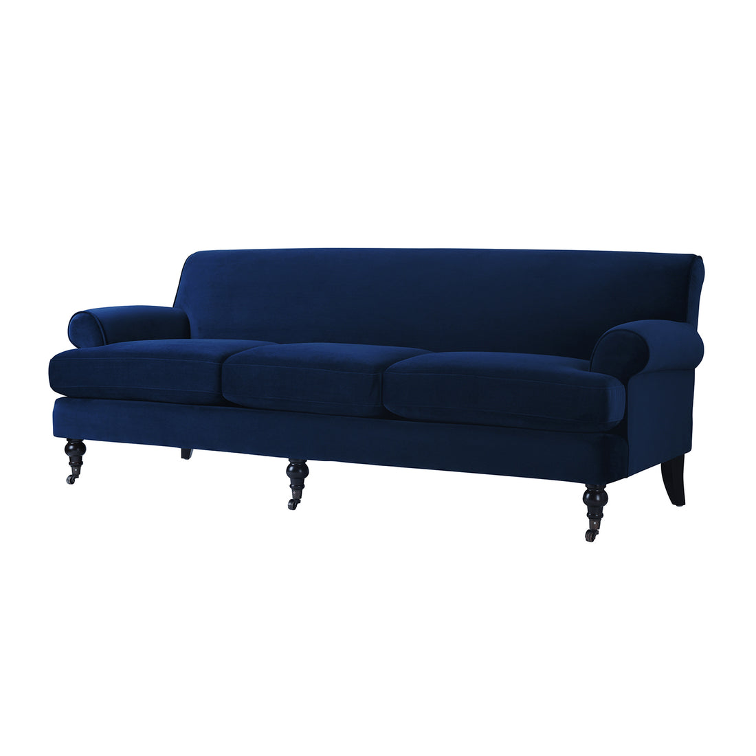 Alana Lawson Three Cushion Tightback Sofa, Navy Blue Velvet Navy Blue Foam Velvet 3 Seat