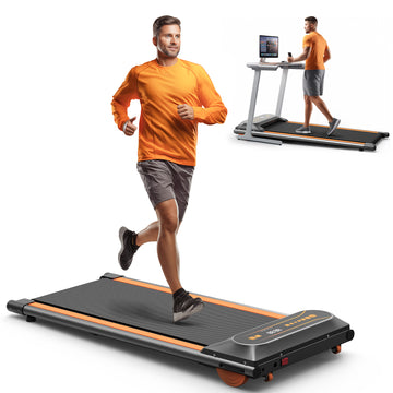 Walking Pad Running Machine Walking Machine For Home Under Desk Treadmill With Led Display And 12 Preset Programs 2.25Hp Portable Treadmill Jogging Machine For Office Small Space Black Orange Steel