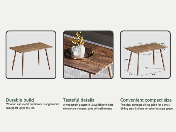 Modern Minimalist Mdf Desktop, Walnut Color Metal Legs, Small Sized Dining Table, Computer Desk, Office Desk, Kitchen Table, For 6 Seat.Suitable For Kitchen, Dining Room, Living Room Walnut Seats 4 Kitchen Round Mdf