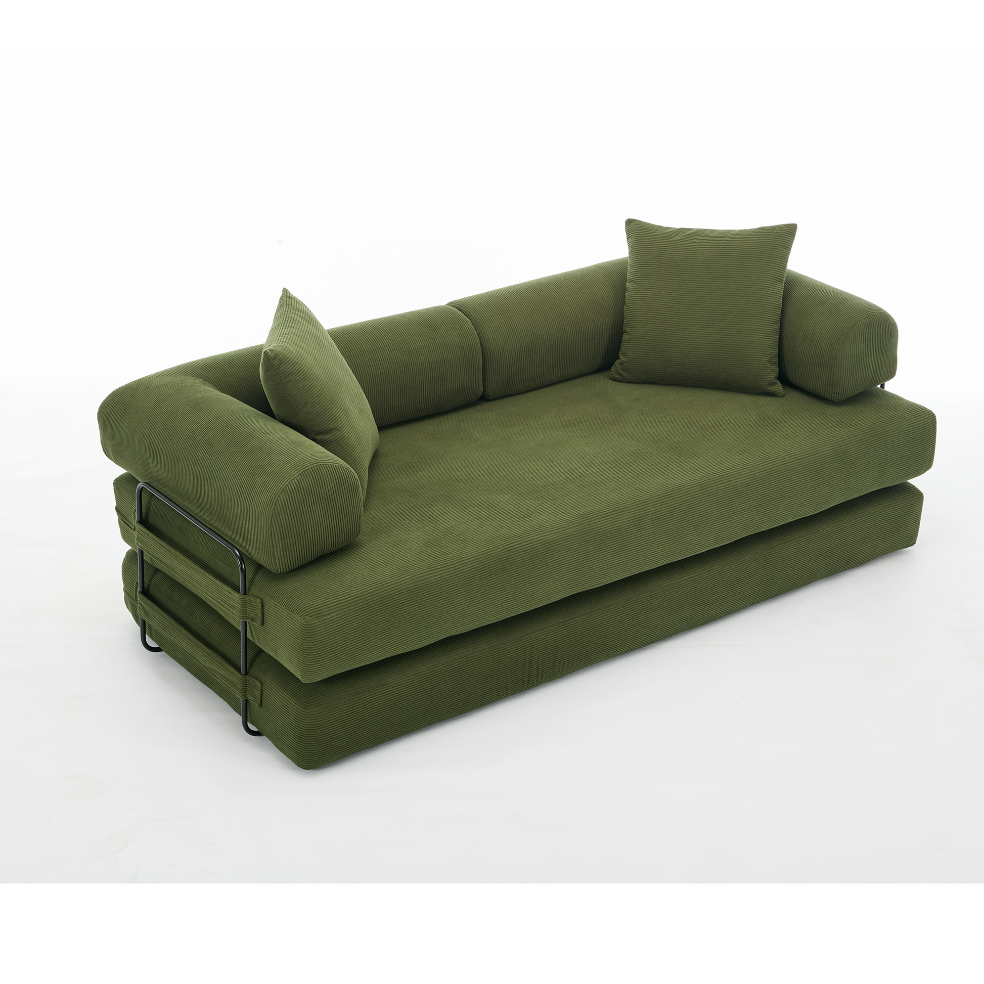 Arrived 78.5" Folding Convertible Out Sleeper Sofa Bed,4 In 1 Diy Combination Convertible Sofa, 3 Seat, Folding Sleeper Sofa, King Sizebedroom,Apartment,Corduroy,Green Green Polyester Primary Living