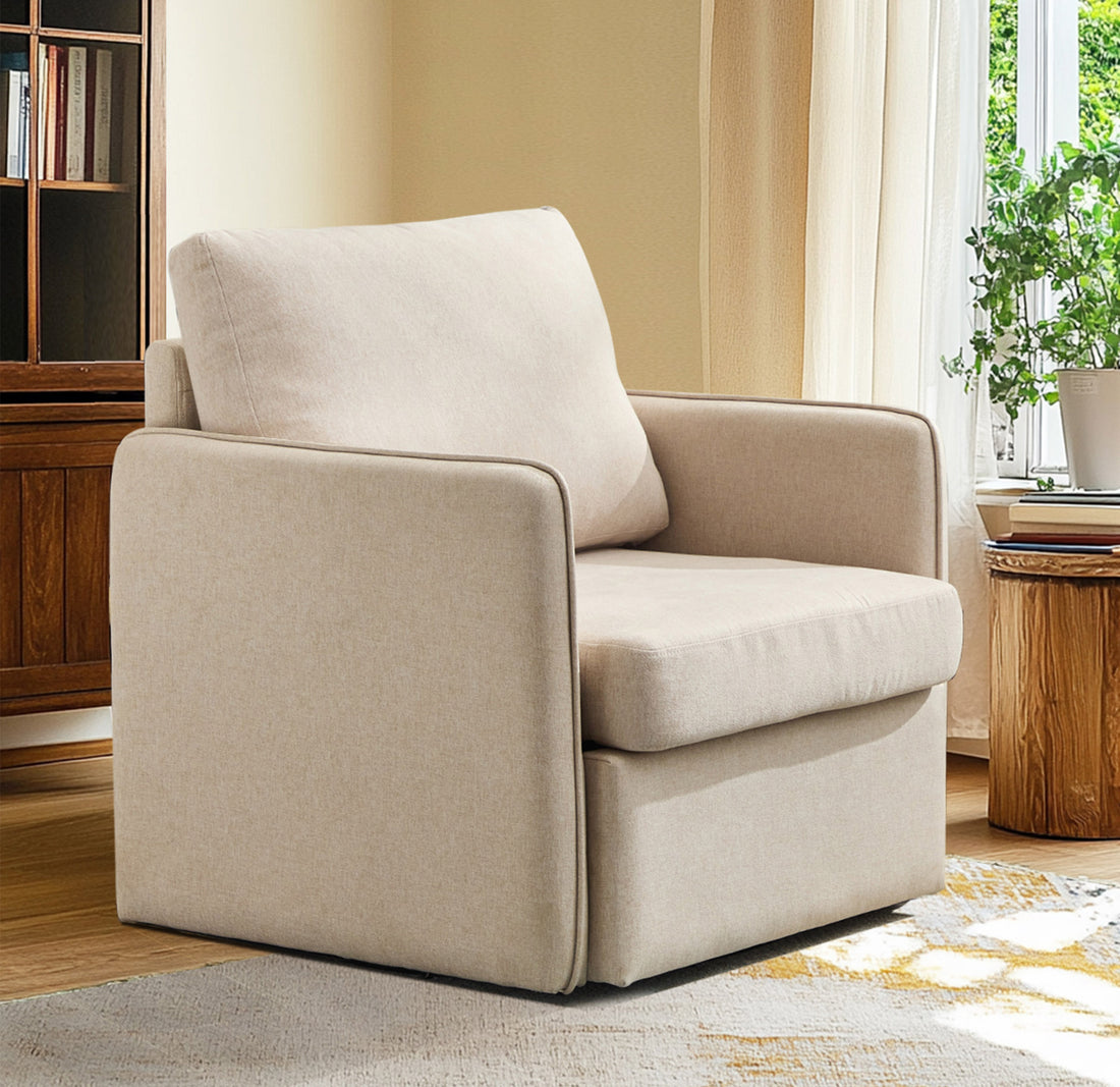 Swivel Accent Chair, Comfy Single Sofa Chair With Storage, Modern Arm Chair For Living Room, Fabric Swivel Armchair With Metal Base Beige Beige Brown Linen