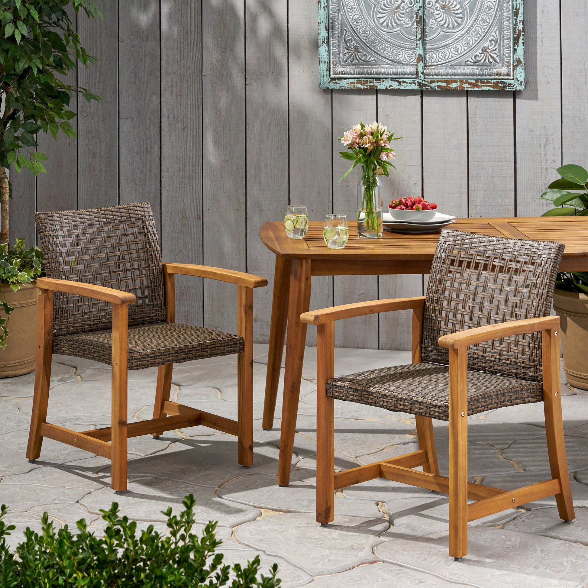 Hampton Wood And Wicker Dining Chair Set Of 2 Brown Wood Glass