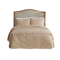 3 Piece Split Corner Pleated Quilted Bedspread Khaki King Khaki Polyester