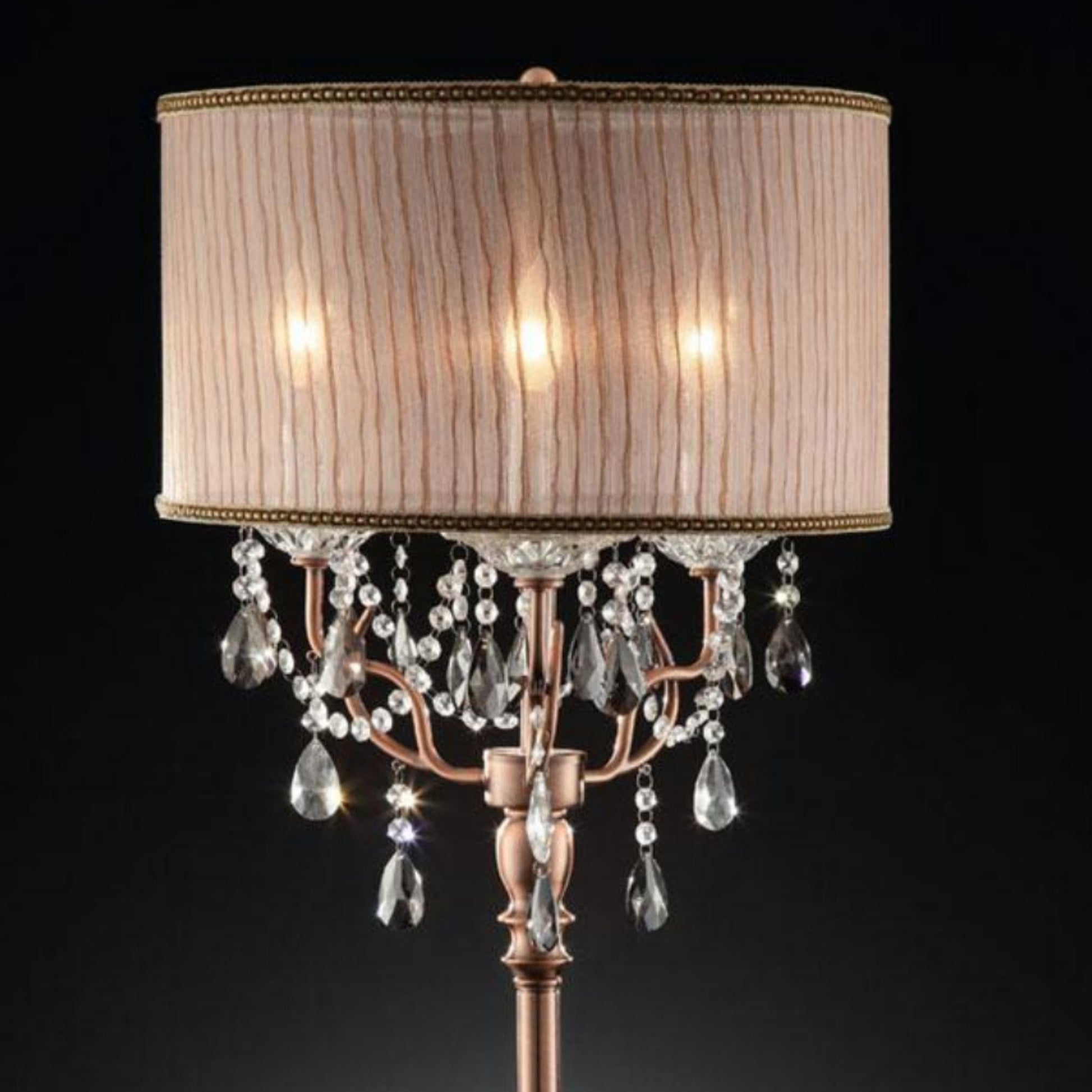 35" Tall Table Lamp "Rosie" W Silvery Pink Finish And Crystal Accents, Shade Brown Metal