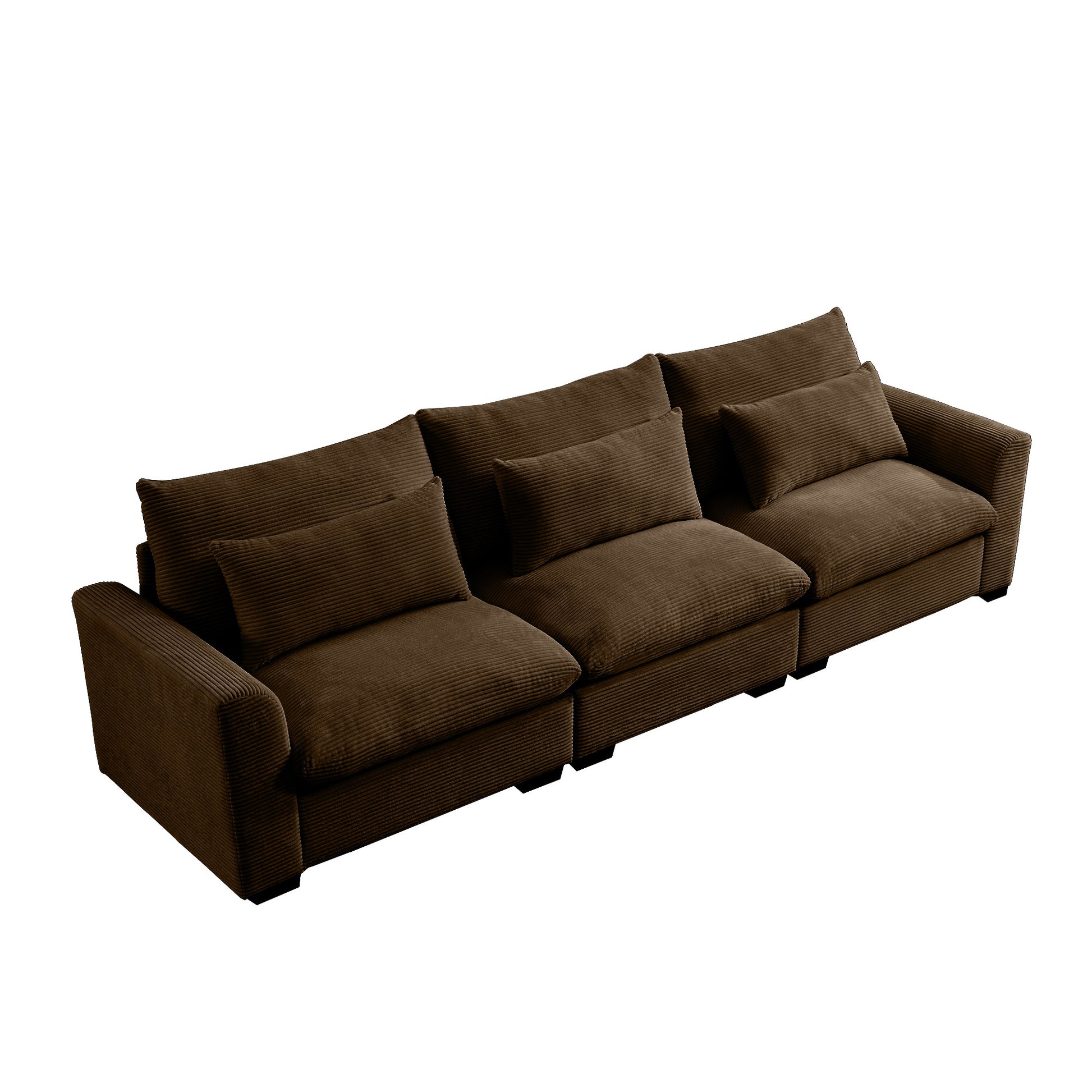 3 Seater Deep Seat Couches For Living Room, Wide And Deep Seat Comfy Living Roo Sofas With 3 Waist Pillows, Brown Corduroy Brown Corduroy 3 Seat