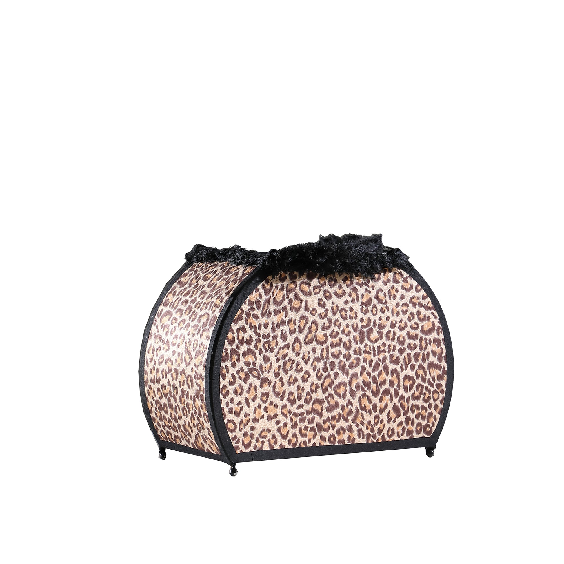 11.75" In Leopard Animal Print Purse W Black Faux Handle Table Lamp Leopard Fabric Metal