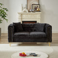 60 Inch Chenille Pull Buckle Design Sofa For Living Room,Buttons Tufted With Copper Nail Decoration Armrest, Modern Couch Upholstered Button And Metal Legs Black Foam Chenille 2 Seat