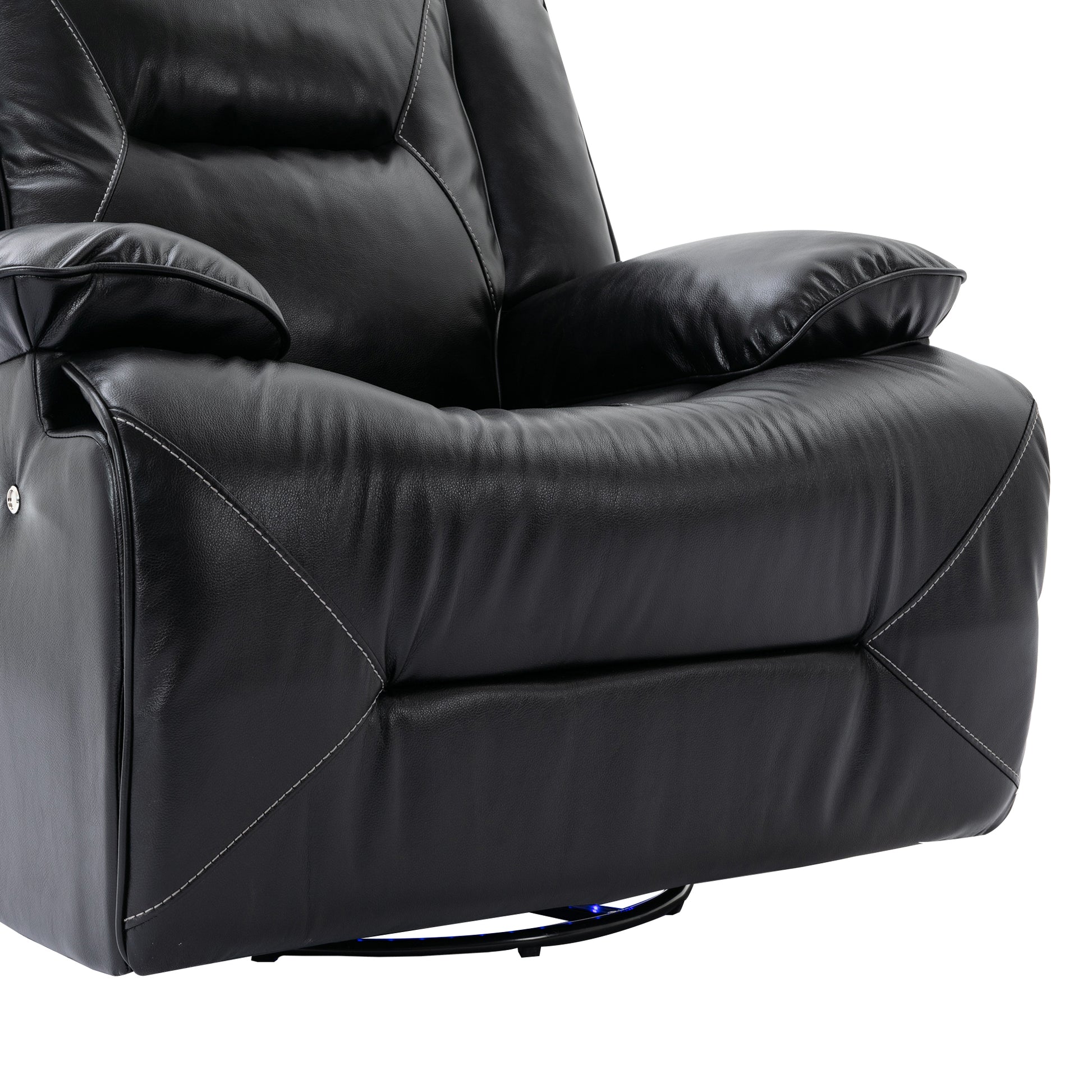 2 Seater Home Theater Recliner Manual Recliner Chair With A Led Light Strip Two Cup Holders And A Storage Box For Living Room,Bedroom, Black Black Foam Pu