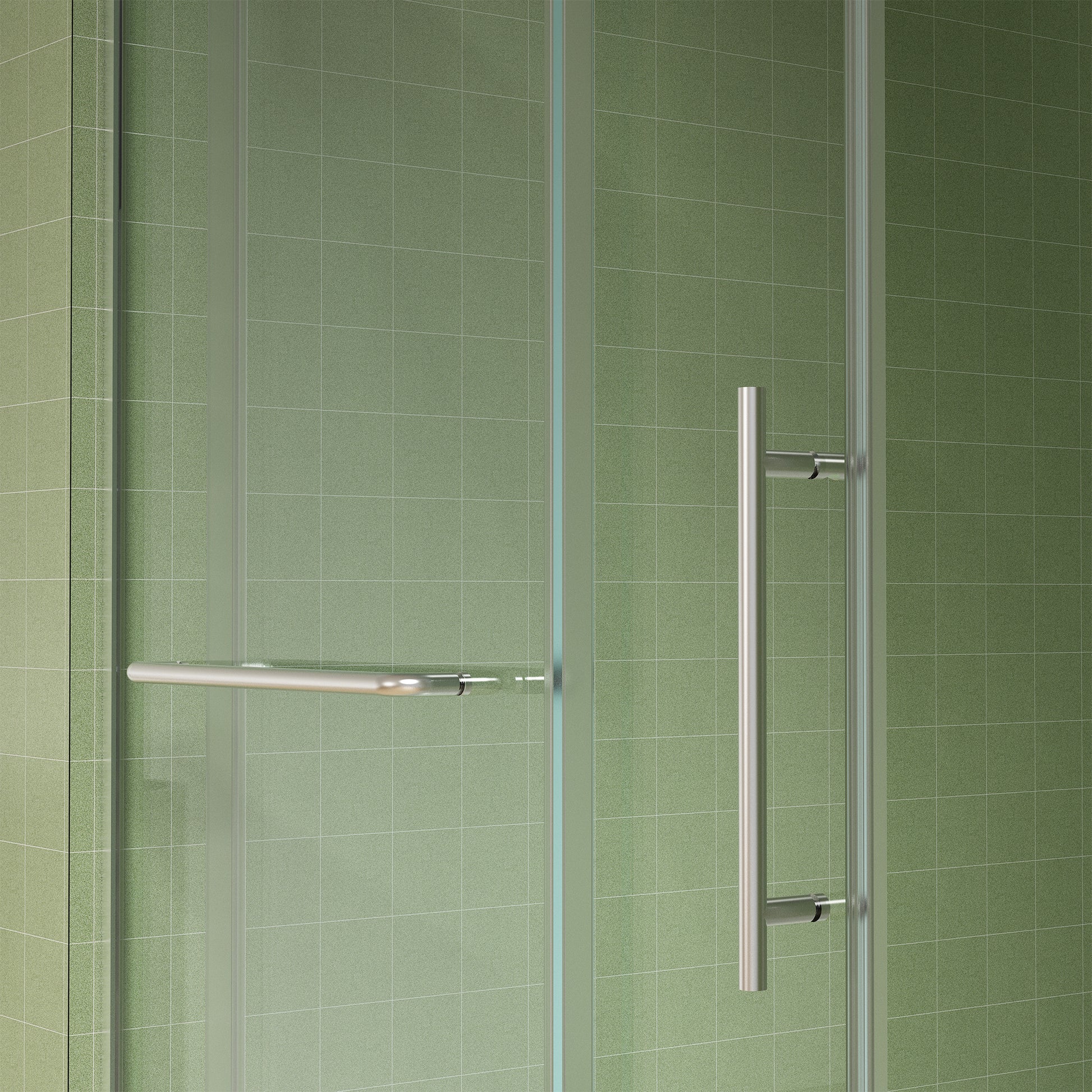 56" 60"W X 76"H Frameless , Sliding , Premium 5 16" 8Mm Thick Tempered Glass Shower Enclosure With Towel Bar ,Double Side Easy Clean Coat,Brushed Nickel Finished With Buffer Brushed Nickel Bathroom American Design Stainless Steel