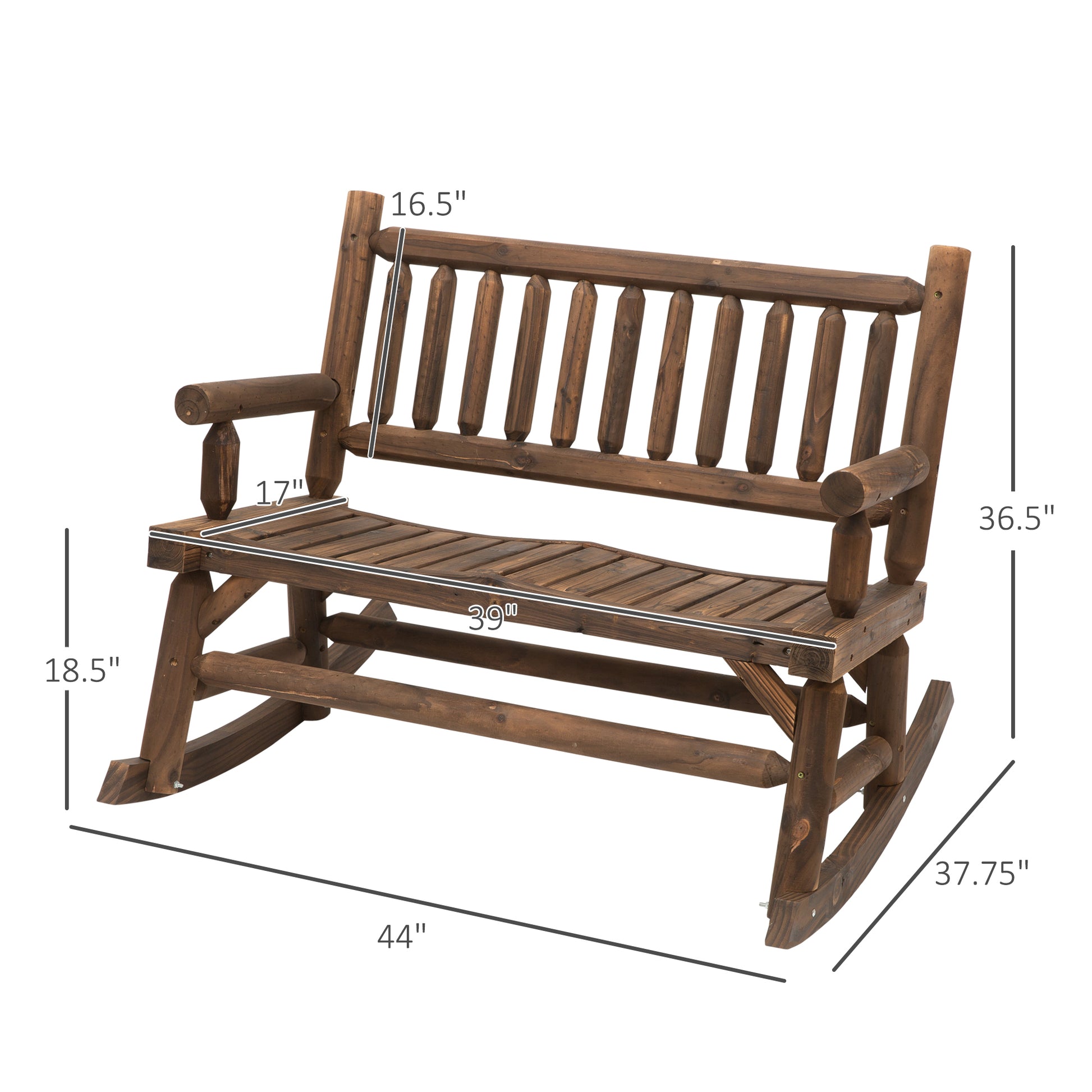 Outsunny 2 Person Wood Rocking Chair With Log Design, Heavy Duty Loveseat With Wide Curved Seats For Patio, Backyard, Garden, Walnut Colorful Wood