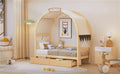 Twin Size Bed With Arched Roof And 2 Drawers, Natural Twin Natural Plywood