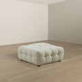 Morrison Ottoman Cream Boucle Cream,White Brown Wood Solid White Foam Tufted Boucle,Solid Wood