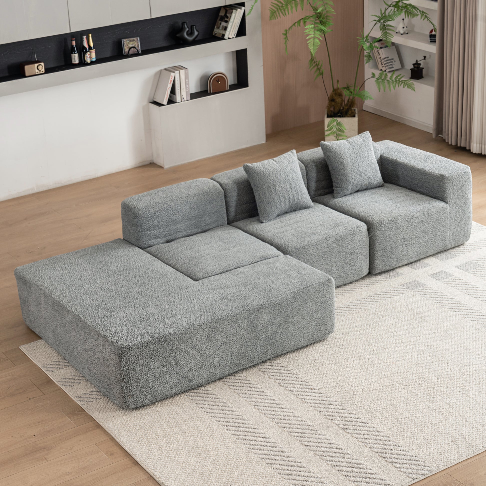 116.5" Sectional Sofa Full Compressed Sofa Couch Free Combined Sofa For Living Room, Grey Grey Foam Polyester 4 Seat