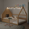 Full Size Wood House Bed With Window And Fence, Natural Old Sku: Wf304147Aa Box Spring Not Required Full Natural Wood Bedroom Pine Bed Frame Solid Wood Mdf