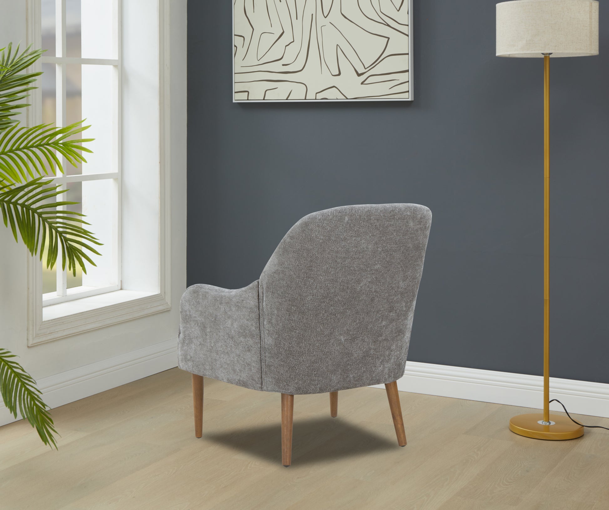 Chenille Armchair, Modern Style Accent Chair With Wood Legs, Comfy Design For Living Room, Bedroom, Office, Gray Gray Foam Wood Fabric