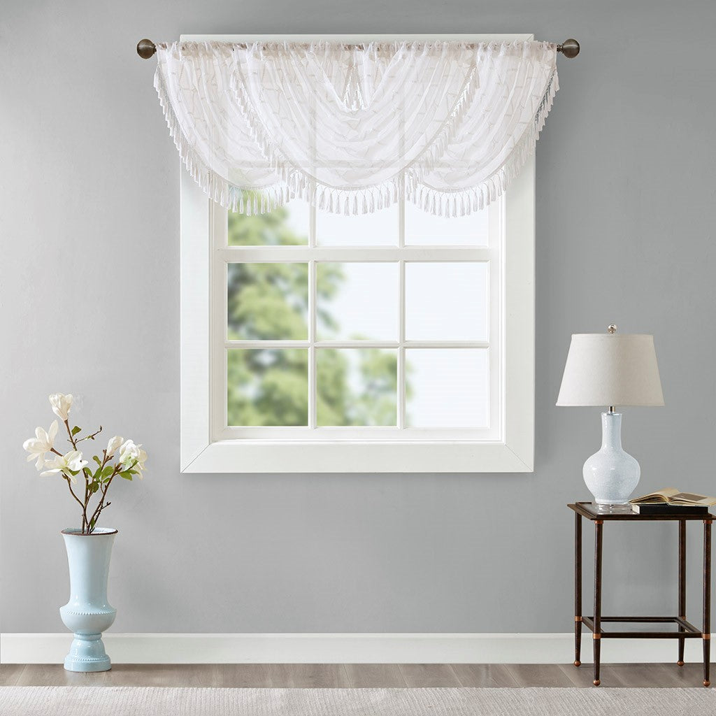 Diamond Sheer Embroidered Waterfall Valance White 38X46" White Polyester