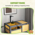 Pawhut Tortoise Habitat With Shelf Storage, Tortoise Enclosure With Weather Protection, Tortoise Gift Accessory, Reptile Enclosure With Tray, Light Support Frame, Yellow Grey Brown Wood