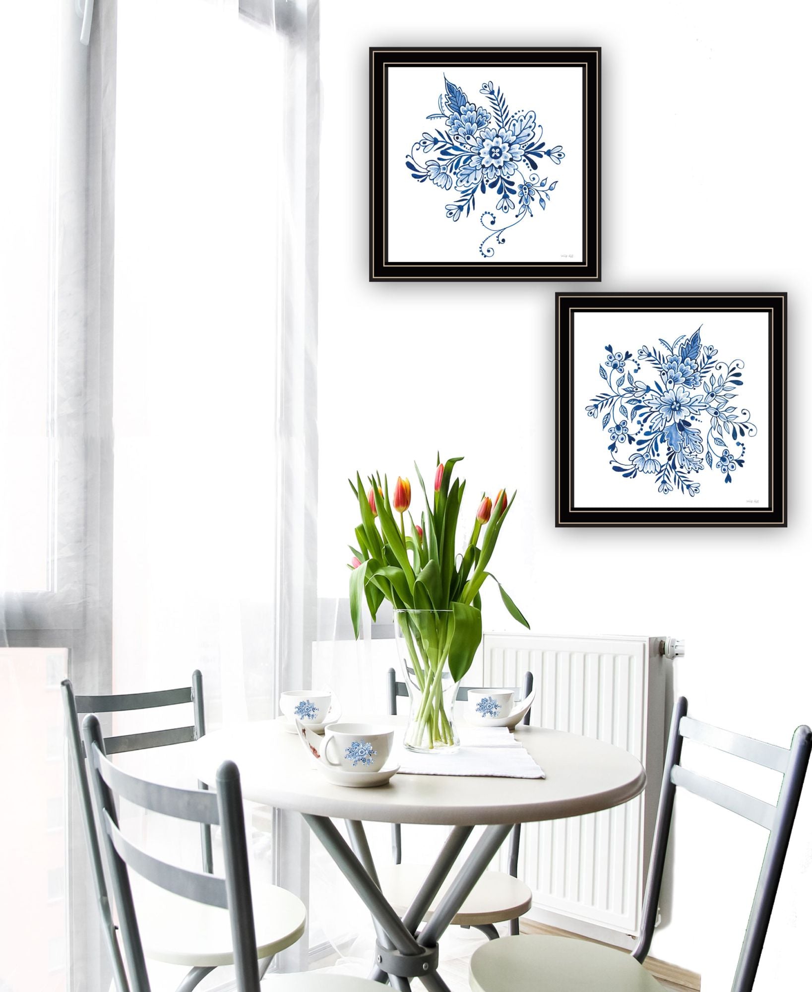 "Delph Designs Of Blue And White Florals" Framed Wall Art For Living Room, Wall Art Print For Home Decor, Bedroom Wall Art By Cindy Jacobs Multicolor Wood Paper