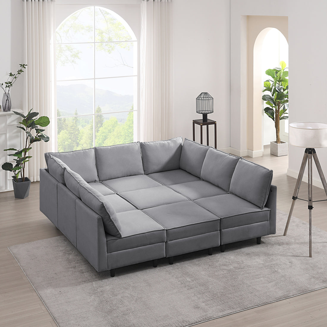 Oversized Modular Sectional Sofa ,9 Seater Sofa With Storage Seat For Living Room, Grey Grey Foam Spring 9 Seat