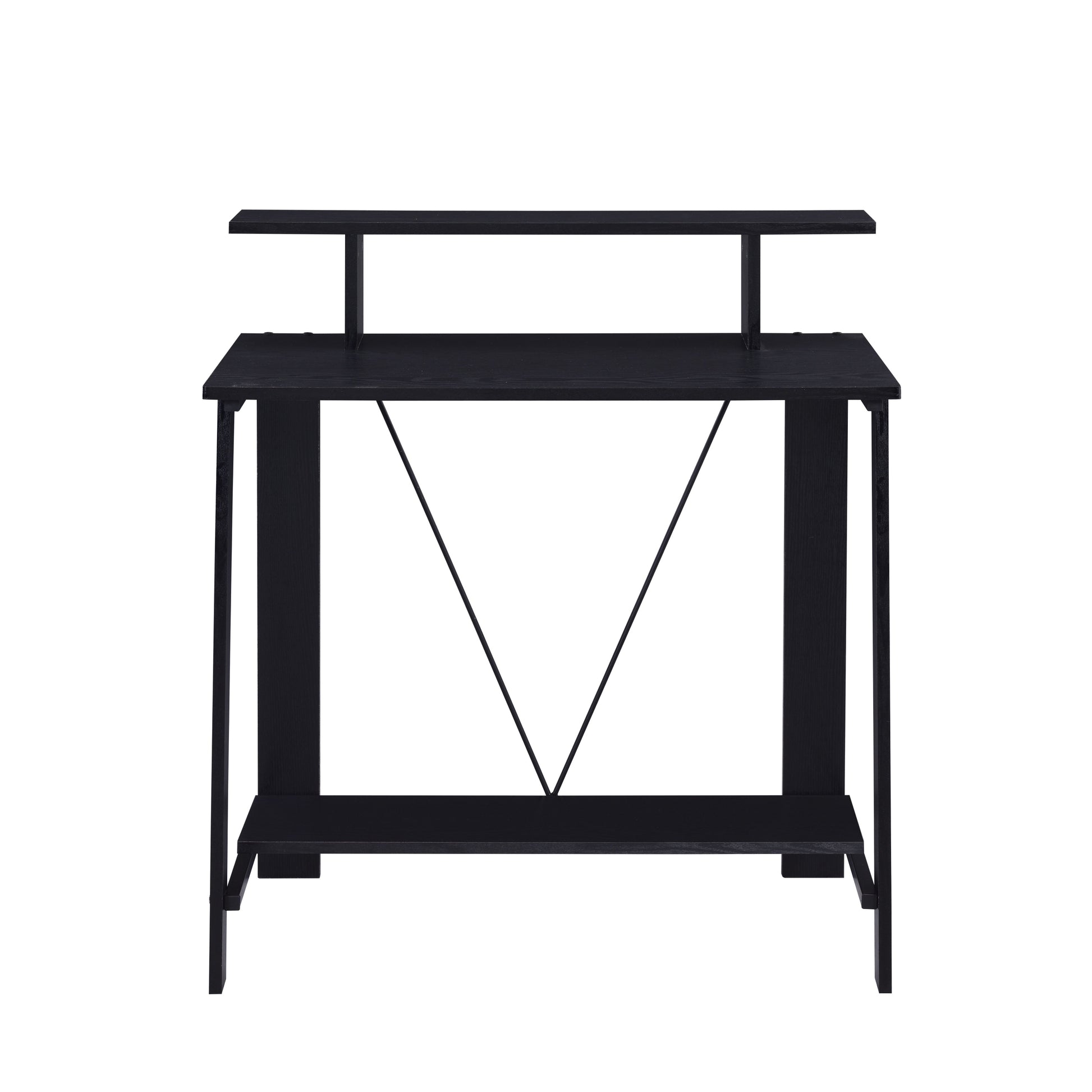 Black Writing Desk With Upper Shelf Black Writting Desk Office Rectangular Wood Metal