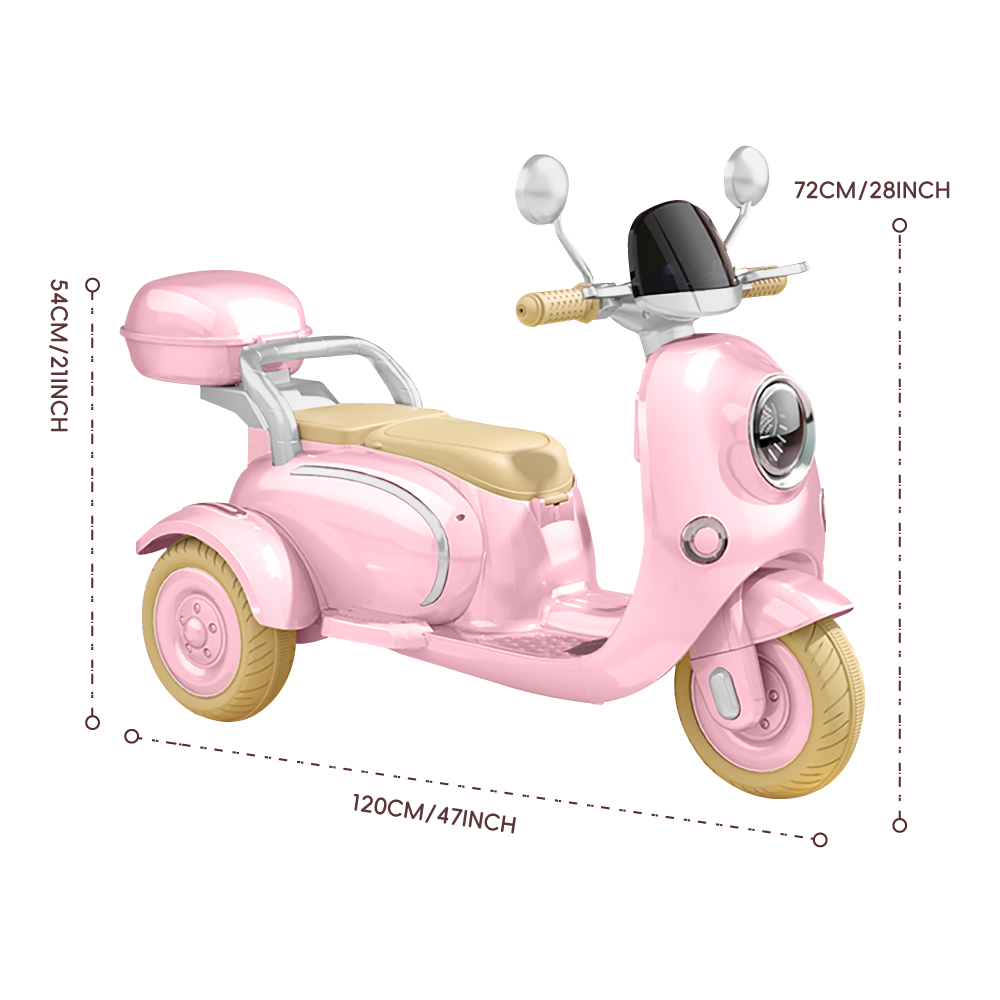 12V Kids Motorcycle, 3 Wheels 12V Kids Ride On Motorcycle With Mp3, Bluetooth, Headlight, Storage Box, Motorcycle For Kids Pink Pink Polypropylene