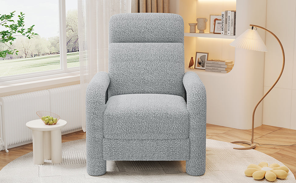 31.25" Push Back Recliner Armchair Upholstered Recliner Chair Single Sofa With Adjustable Backrest For Living Room, Light Grey Light Grey Teddy