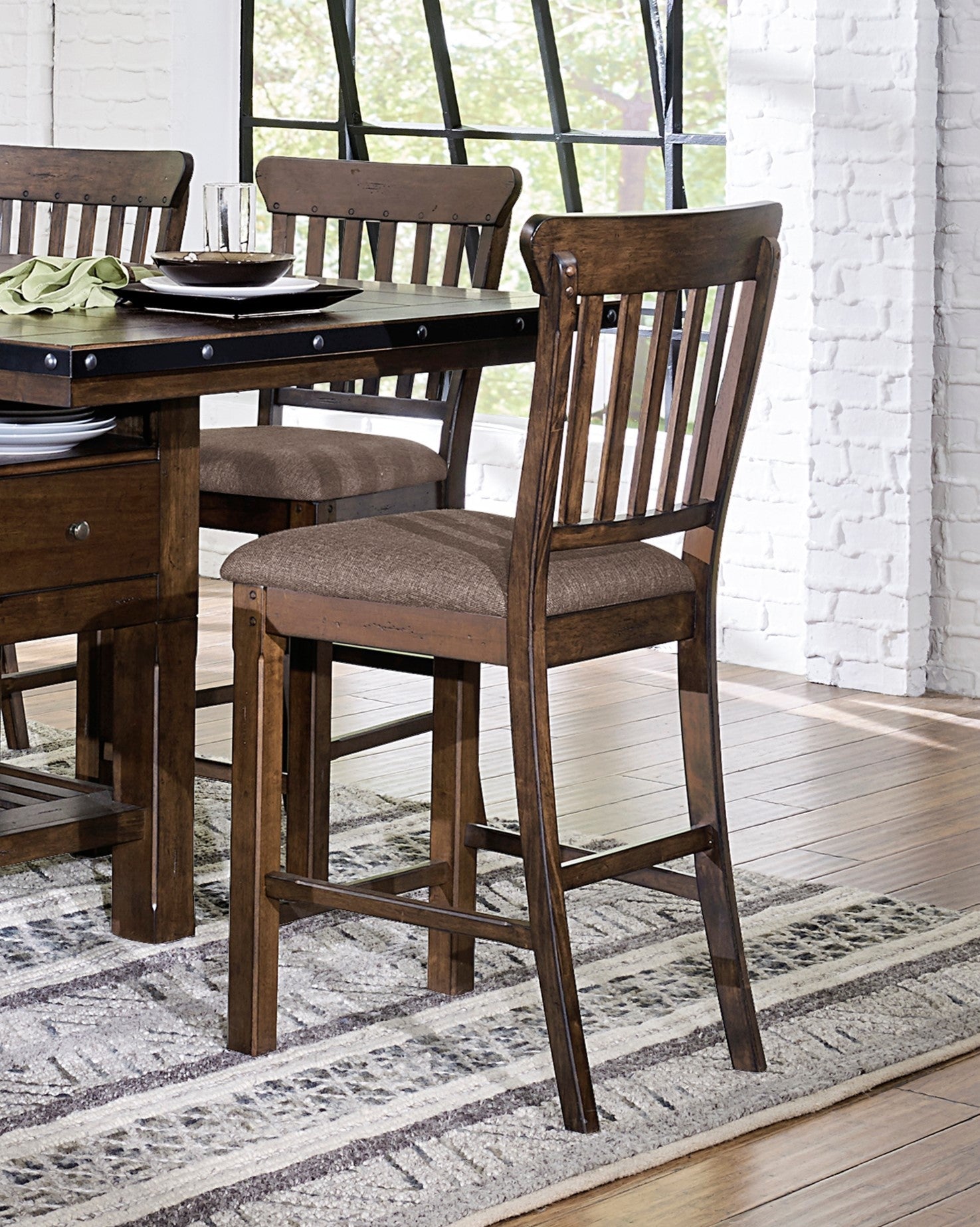 Dark Brown Finish Counter Height Chairs Set Of 2 Wooden Dining Classic Dining Kitchen Furniture Upholstered Seat Dark Brown Dining Room Transitional Wood