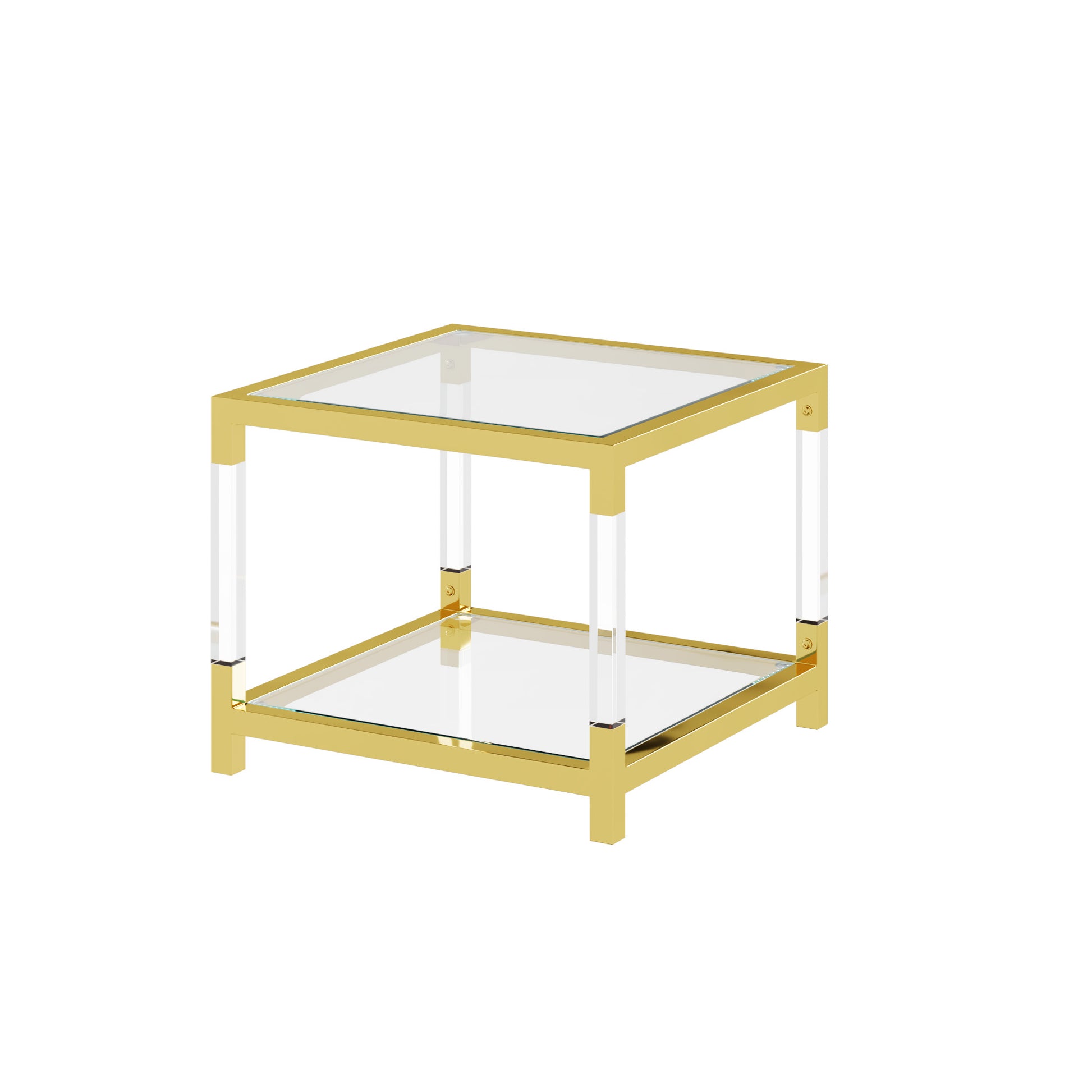 Modern Minimalist Style Gold Metal Frame With Acrylic Leg Coffee Table Cs 1195 1 Golden,Transparent Glass Acrylic