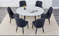 Table And Chair Set.Modern Extendable Mdf Dining Table.The Table Has A Telescopic Design, Suitable For Gatherings Of Different Size.Paired With 6 Chairs With Pu Cushions And Black Metal Legs. White Black Seats 6 Mdf Metal