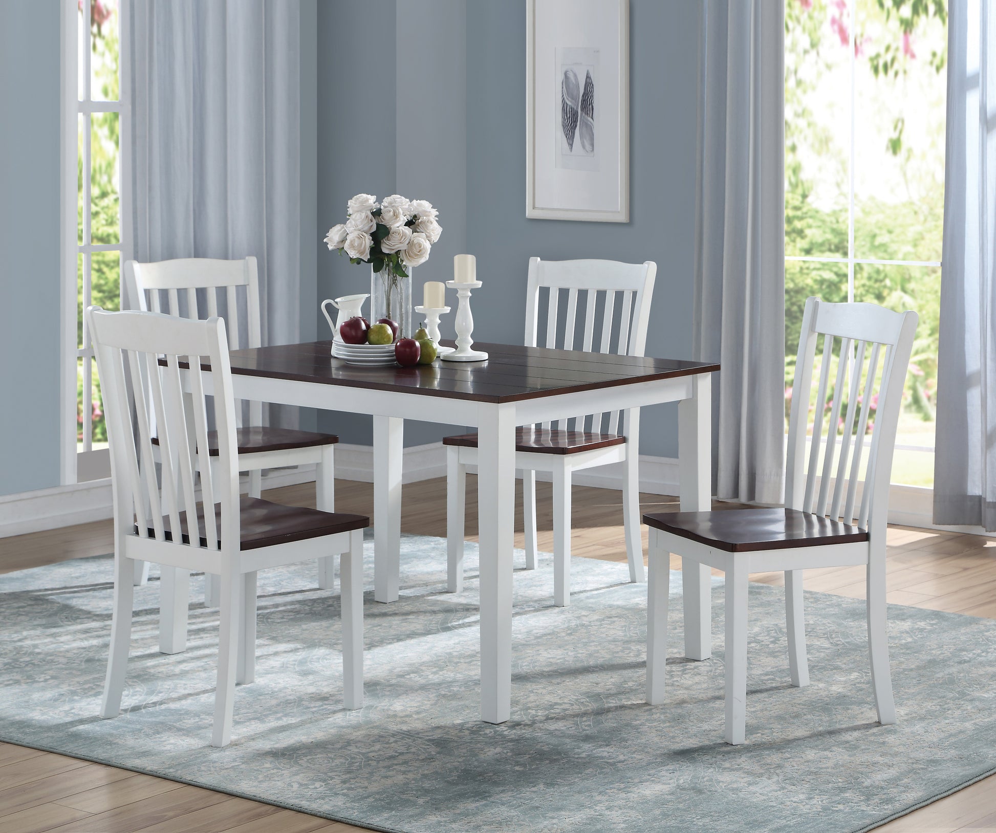 White And Walnut Dining Table With Tapered Leg White Walnut Seats 4 Dining Room Modern Rectangular Solid Wood Mdf