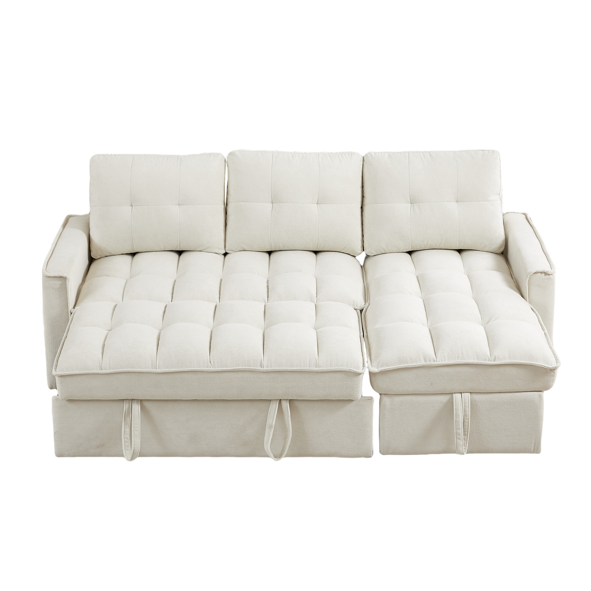 Mh 78.75" Reclining Sofa, Pull Out Sofa Bed With Usb And Tape C Charging Ports, L Shaped Sectional Sofa With Reclining Storage And Arm Side Organizer Pocket Features, Living Room Comfort Sofa Beige