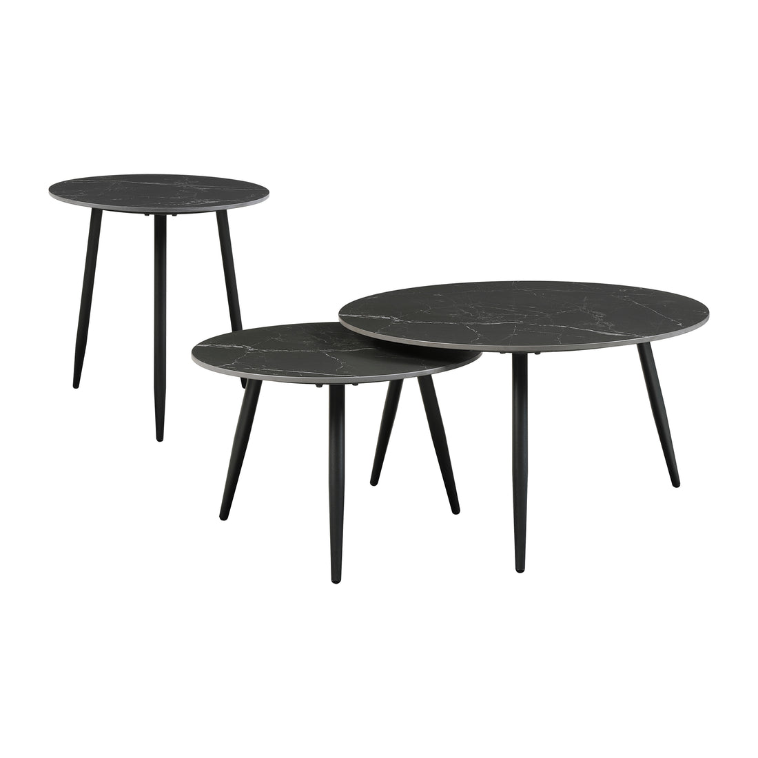 Modern Style Nesting Cocktail Tables And Side Table 3 Piece Occasional Table Set Black Metal Legs Sintered Stone Top Black Primary Living Space Modern Metal,Sintered Stone