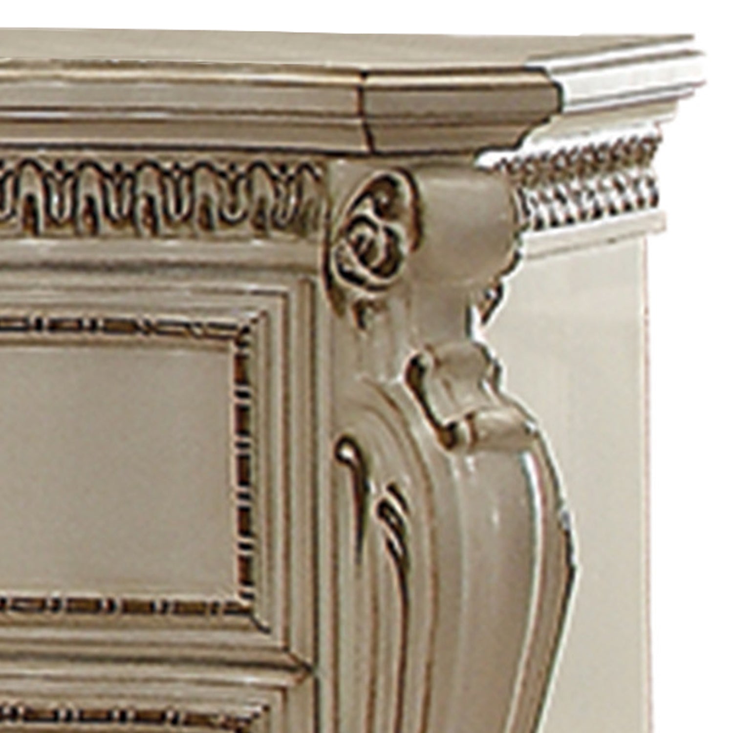 Two Drawer Nightstand With Carved Details And Cabriole Legs, Antique Pearl White Wood