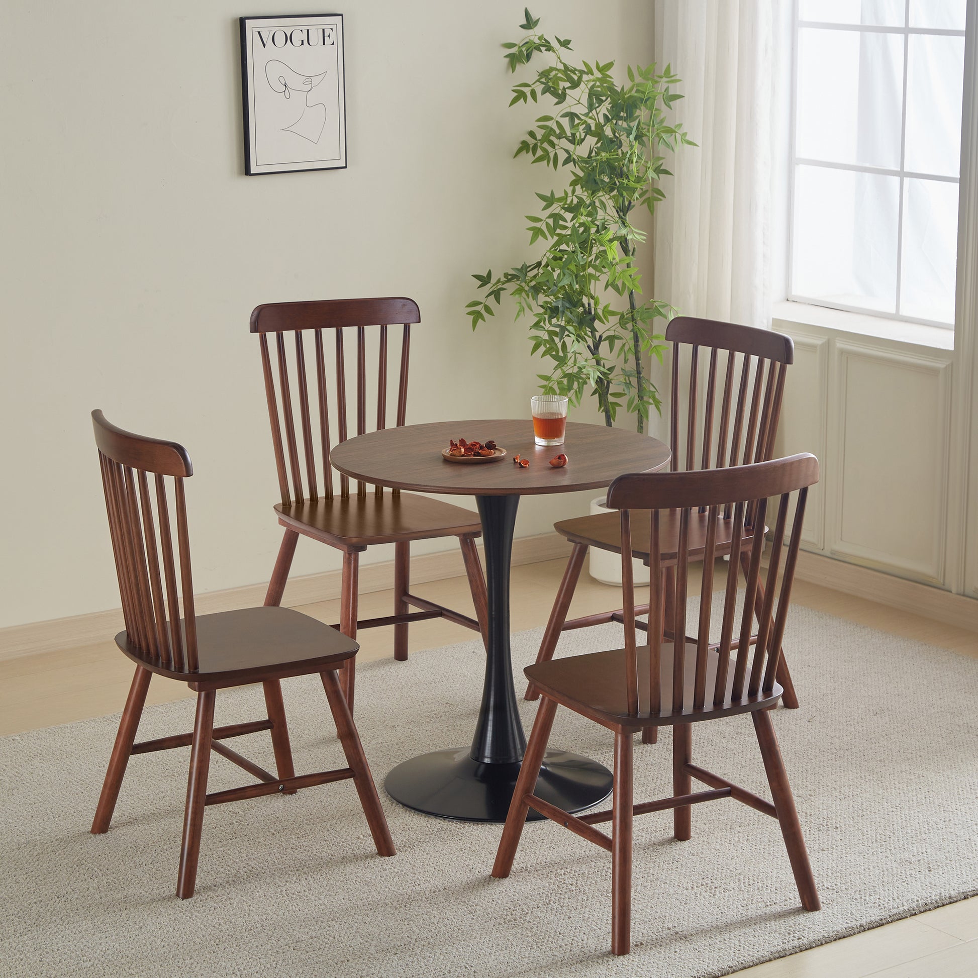 31.5 "Round Dining Table For 2 4 People With Walnut Top, Mid Century Walnut Tulip Kitchen Table, Pedestal Table For Small Home Office Living Room Walnut Fiberboard