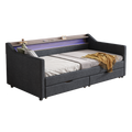Twin Size Daybed With 2 Storage Drawers And 2 Tier Shelf & Usb Type C Port, Modern Linen Upholstered Sofa Day Bed Frame With Smart Led Light For Livingroom, Apartment, Dark Grey Box Spring Not