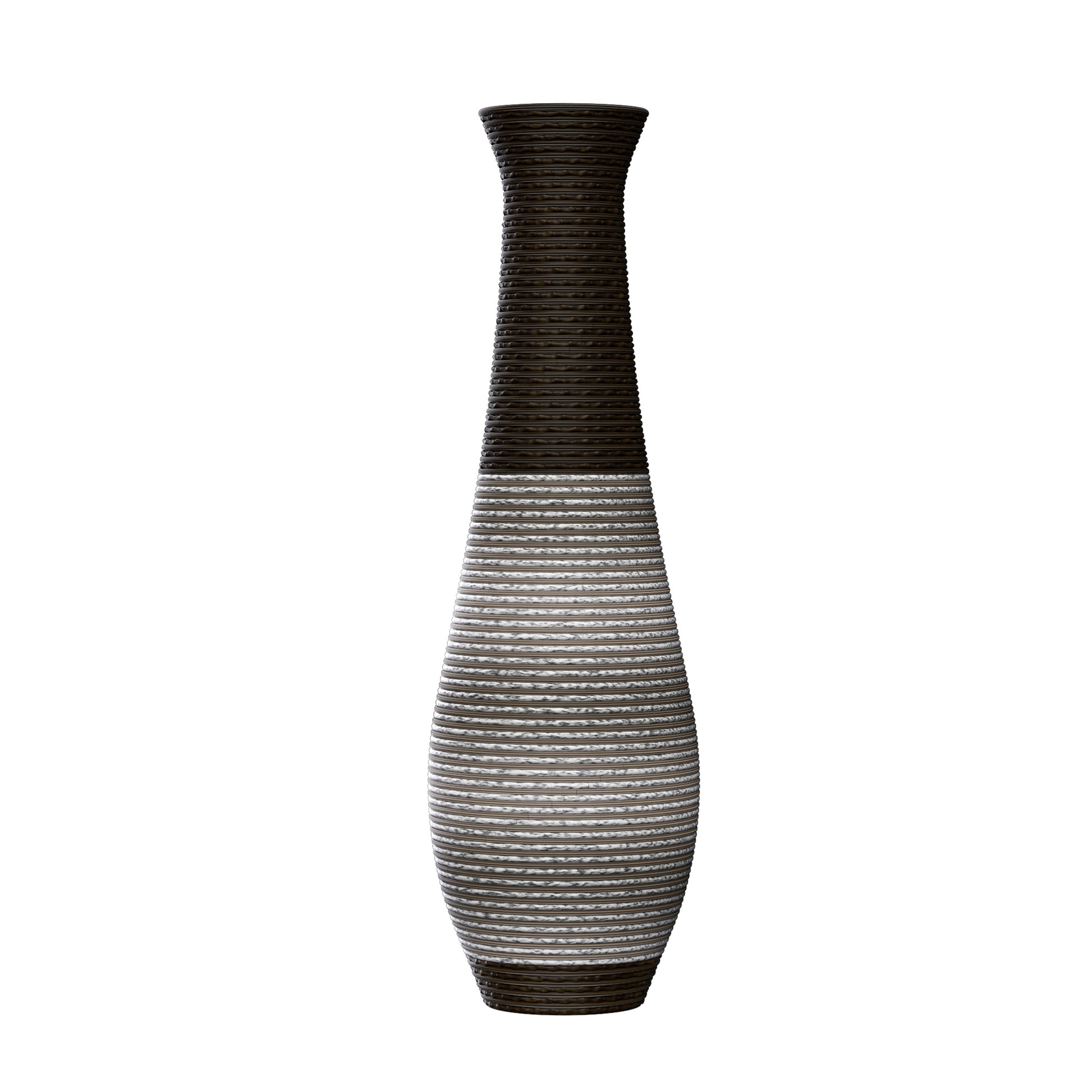 39 Inch Tall Standing Designer Floor Vase Durable Artificial Rattan Elegant Two Tone Dark Brown Finish Ideal Decor Accent For Living Room, Bedroom, Entryway Stylish Home Decor Statement Piece Black Gray American Design,American Traditional,Antique Pvc